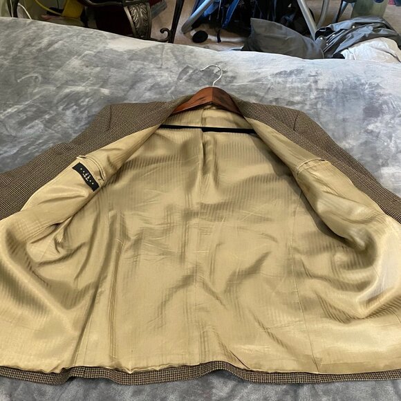 Haggar Mens Black Label Mens Blazer Jacket 44L Houndstooth Wool Blend Brown - Picture 12 of 14